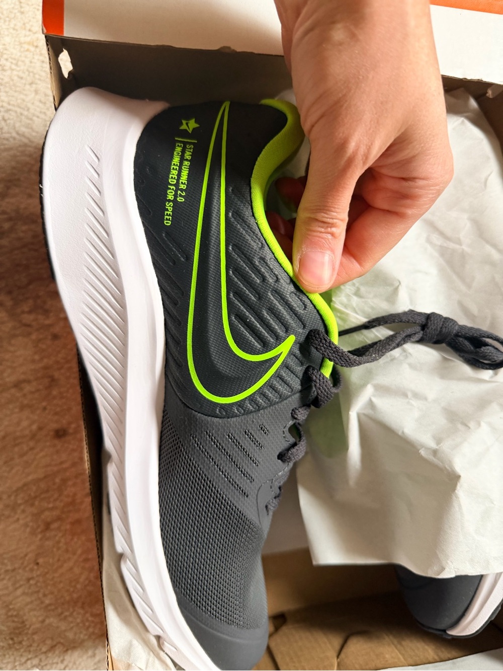 Nike Men's Gray and Neon Green Running Shoes